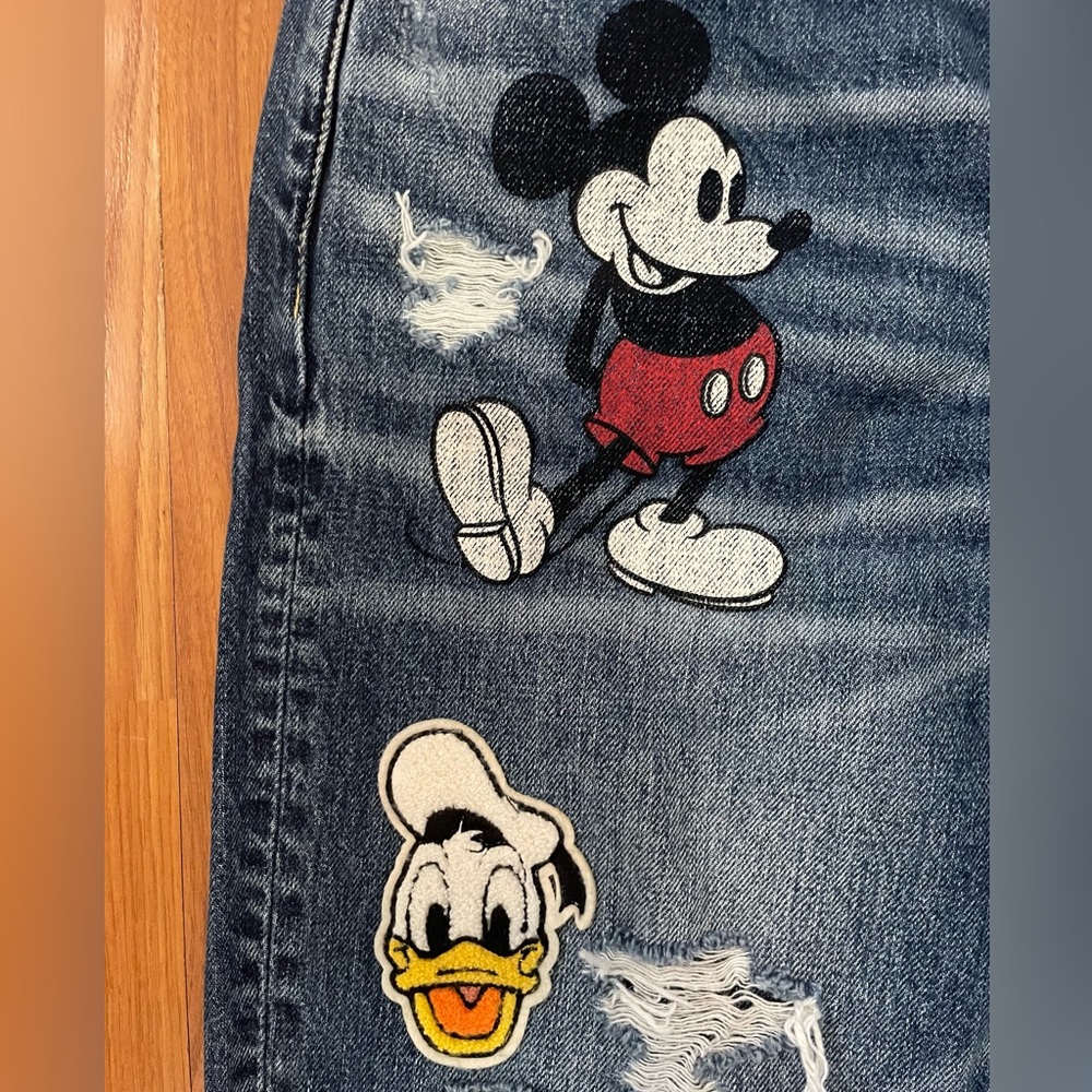 AE DISNEY MICKEY MOUSE Distress Slim Jeans DONALD DUCK GOOFY PLUTO Unisex 32X34 - Picture 3 of 16